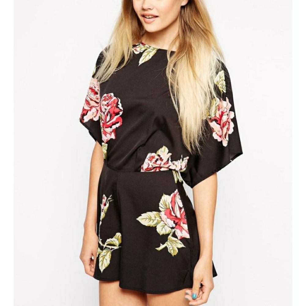Asos Black Rose Kimono Romper Playsuit